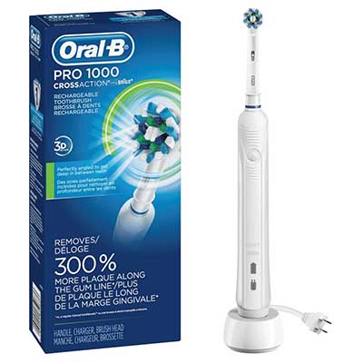 Oral-B White Pro 1000 Rechargeable Electric Toothbrush, Powered by Braun