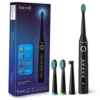 Fairywill Sonic Toothbrush with Smart Timer, 30 Day Use & 3 Brush Heads