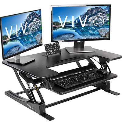 VIVO Height Adjustable 36” Quick Sit Stand Converter Tabletop Dual Monitor