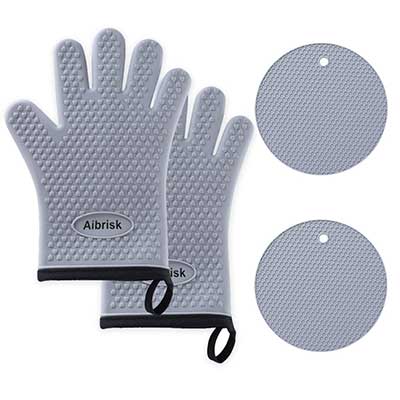 Aibrisk Silicone Oven Mitts Heat Resistant Flexible Non-Slip Surface Cooking Gloves