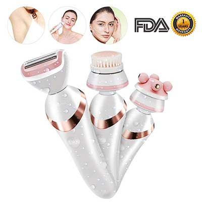 TUKNON Ladies Electric Shaver Bikini Trimmer, 3 in 1 Facial Cleansing 3D Face Massager