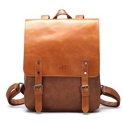 LYX Vegan Leather Vintage Laptop Bookbag Backpack