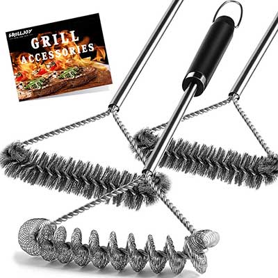 grilljoy 4PC 3-Sided Grill Brush Set with Bag