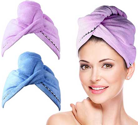 2 Pack Hair Towel Wrap Turban Microfiber Drying Bath Shower Head Towel