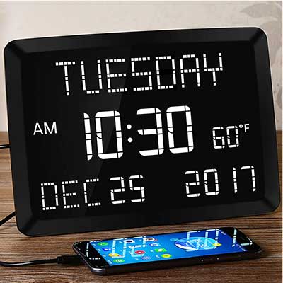 11.5” Digital Wall Clock, Large Calendar Day Clock