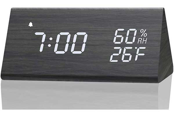 Digital Alarm Clock, with Wooden Electronic Led Time Display